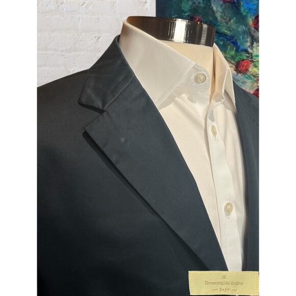 Ermenegildo Zegna 36 - 38R 30x30 Blue Brushed Cotton Suit Unconstructed 3/2 Roll - Picture 3 of 14